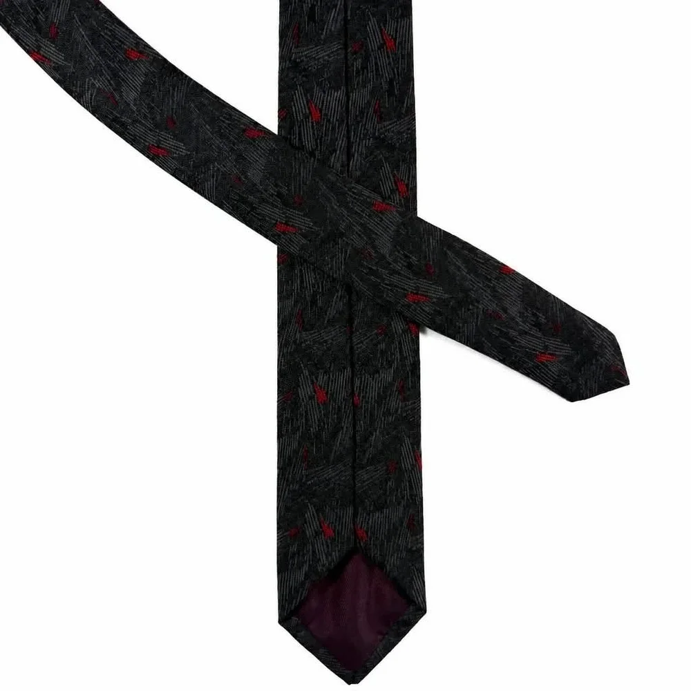 Vintage Unbranded Slim Tie Mens Black Charcoal Gray Red Fleck Abstract 57x2.75
